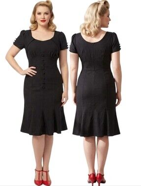 MUXXN Black Retro Short Sleeve Wiggle Dress - Size L